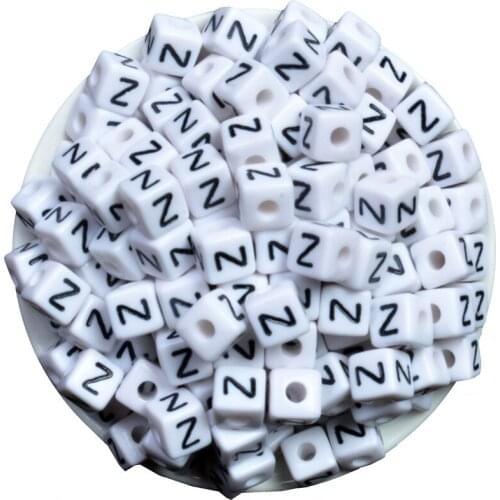 50PCs Mixed White A-Z Acrylic 10mm Square Alphabet Letter Flat Cube Beads For Jewelry Making