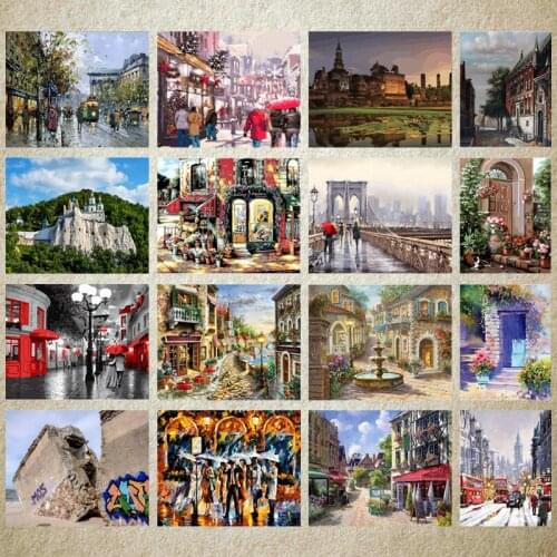 5D DIY Decor Painting Diamond Painting Impressionist Street Scenery Picture Diamond Applique Cross Stitch Mosaic Full Acrylic