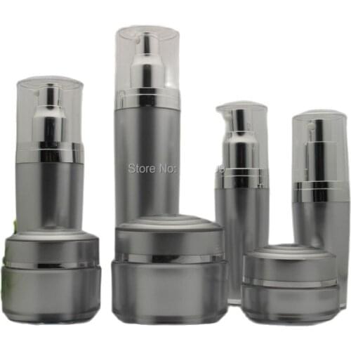 Acrylic Cream Jar 50g Empty Emulsion Pump Bottle 100ml Silver Cosmetic Bottle Set Empty Eyecream Jar Lotion Pump Bottle 10pcs