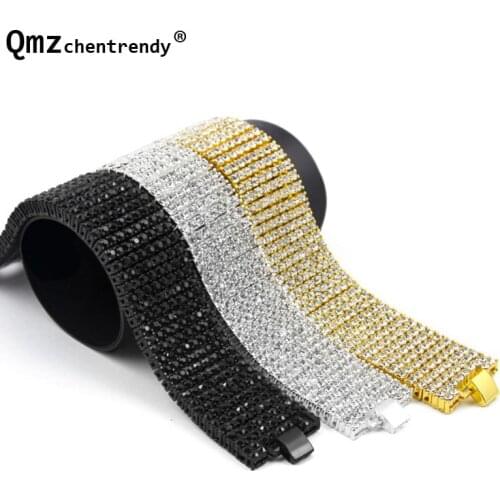 Exaggerated 8 Rows 30mm wide Chains Bracelets Shiny Full Rhinestones Bangle Hip Hop Bling Jewelry T-Show Nightclub Accessories