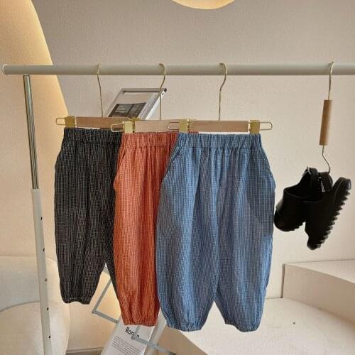Toddler Kids Trousers Summer New Childrens Girl Boys Casual Loose Plaid Pants Cotton Soft Thin Anti-mosquito Pants For Toddler