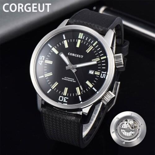 Mens Mechanical Watches Mens CORGEUT Top Brand Luxury Date Watch Men rubber sport WaterproofAutomatic Watch Clock Мужские часы