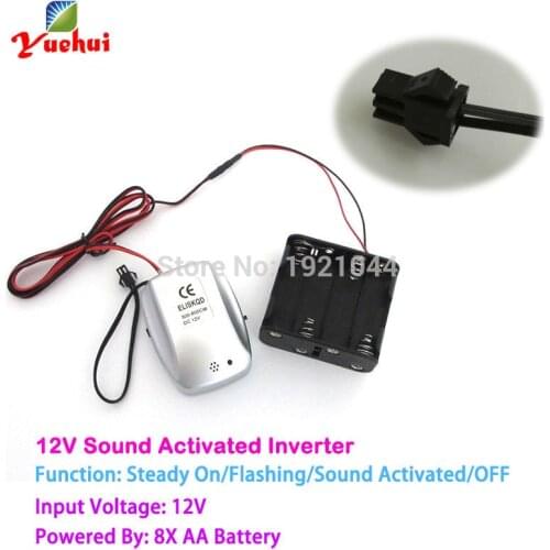 DC12V Sound Activated with Cell Box EL wire Inverter/ EL driver Car Party Decorative for 3-6meter long el wire or el strips