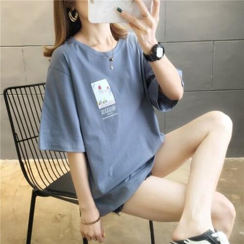 T-shirts Women Harajuku Printed Kawaii Clothes Loose Long Summer Tee Top Womens Tshirt Korean Style Trendy NS4527
