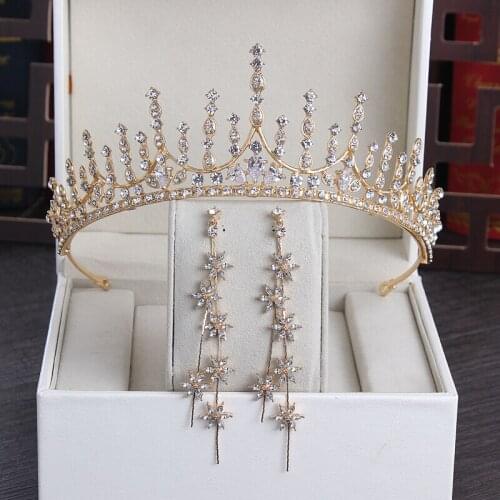 Bride headdress crown female 18th birthday super fairy wedding crown wedding dress atmospheric wedding jewelry crown + earrings