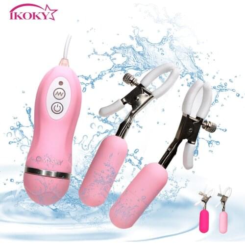 IKOKY 10 Frequency Nipple Vibrator Female Masturbation Silicone Breast Massage Sex Toys for Women Vibrating Nipple Clamps