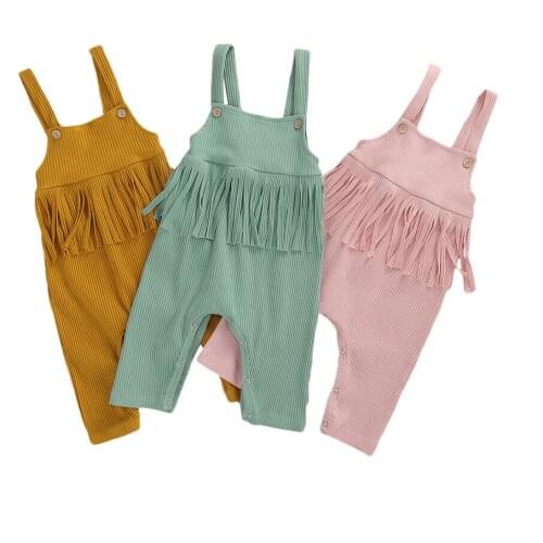 Newborn Baby Girls Boys Romper 2020 New Kids Sling Jumpsuit Fashion Summer Tassel Sleeveless Cotton Solid Color One-piece Sale