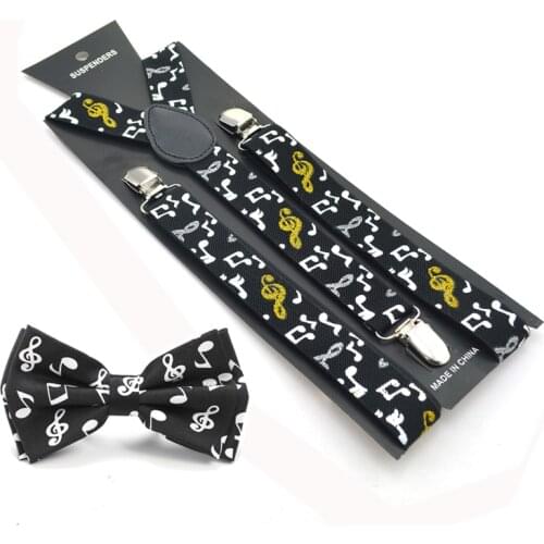 Women Men Unisex Music Note Shirt Suspender Bow tie Set Y-Shape Braces Butterfly Sets Bowtie Suspender For Trousers Pants Holder