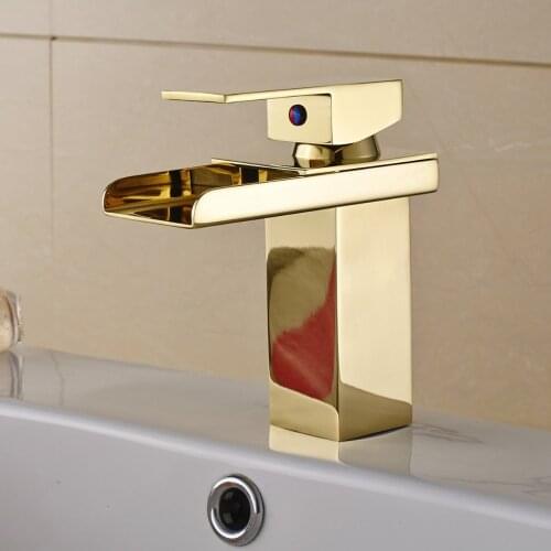 Deck Mount gold single lever Waterfall Bathroom Faucet Vanity Vessel Sinks Mixer Tap Cold And Hot Water Tap