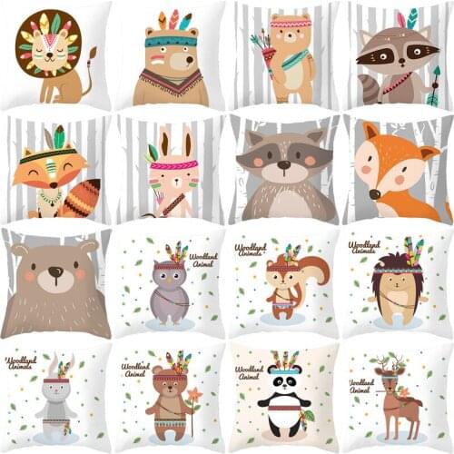Cute Cartoon Woodland Animals Baby Nursery Art Home Decor Throw Pillow Case Owl Panda Deer Rabbit Kids Room Sofa Cushion Cover