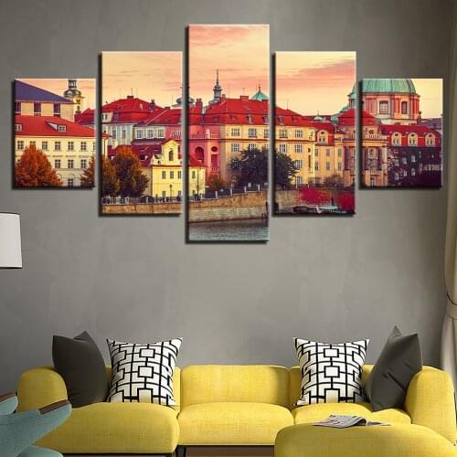Wall Art Painting HD Printing Decor Living Room 5 Pieces European Building Beautiful Landscape Canvas Pictures Modular Framework