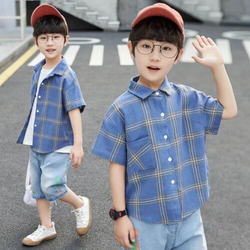 2020 New Style BOYS Pure Cotton Long-sleeved Shirt Big Boy Korean-style Network Red Plaid Short Sleeve Shirt Fashion