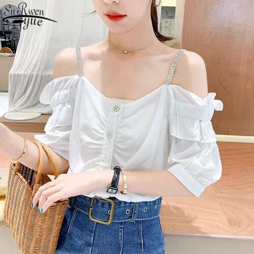 New Off-Shoulder Tops Female Summer Short Sleeve Elegant Ruffled Chiffon Blouse Sexy Slash Neck Lantern Sleeve Cardigan 10175