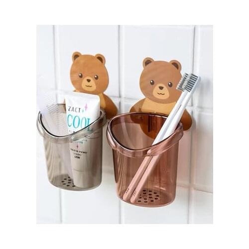 Bear hug storage cup toilet punch-free wall-mounted drain storage box cartoon toothpaste toothbrush storage rack
