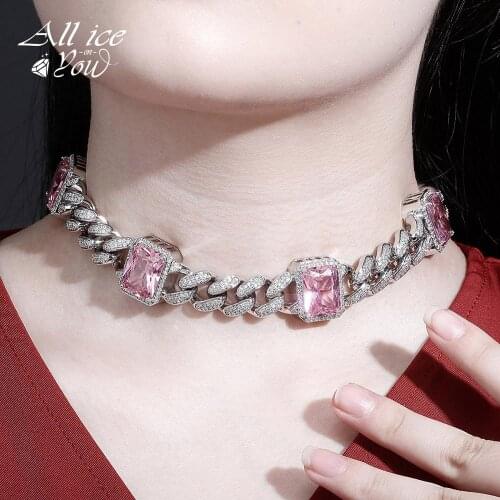 ALLICEONYOU New Large Square Iced Out Cubic Zirconia 13mm Cuban Chain Pendant&Necklace Hip Hop Fashion Jewelry For Women Gift