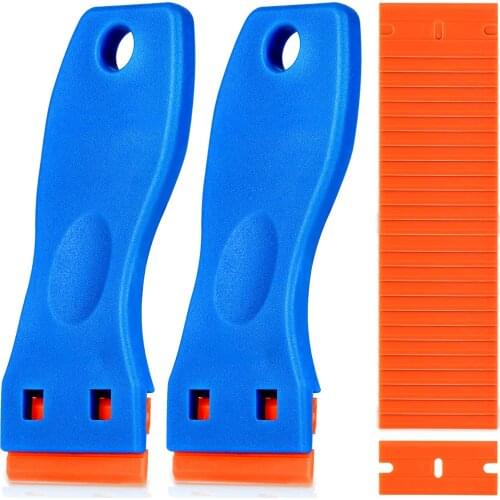 Plastic razor, scraper, 2 scraper tools, with 60 plastic blades, cleaning scraper to remove stickers, decals, labels, paint