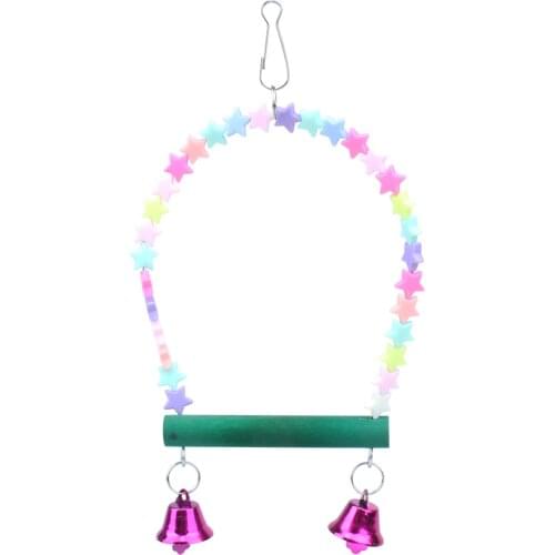 Bird Toys Colorful Stars Arch Shaped Standing Perch Swing Toy with Bells Cage Decor