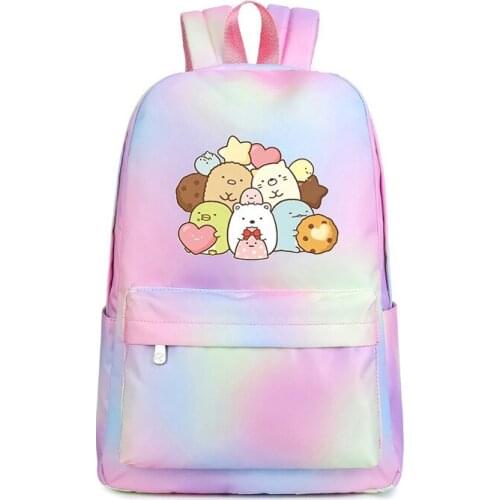 Harajuku Sumikkogurashi Printing Rainbow Gradient Travel Backpack Women Cartoon Cute School Bookbag Girls Nylon Laptop Back Pack