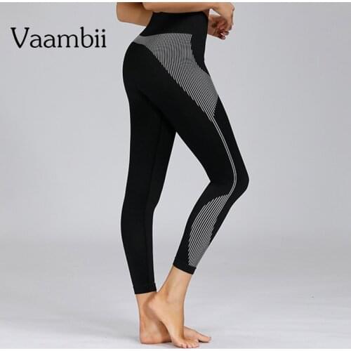 Gym Leggings With Stripes Womens High-waisted Pants Women Seamless Leggings Knitted Fitness Legging Pants Female Clothing