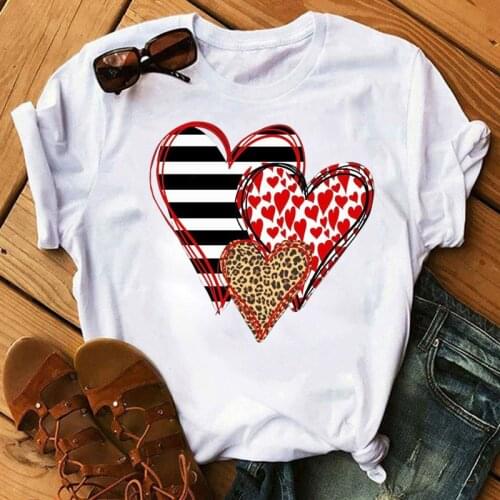WVIOCE High Quality Summer O-Neck Women T-shirt Funny Love Printed Short Sleeved Top 90s Graphic Leopard Female Clothes 27425