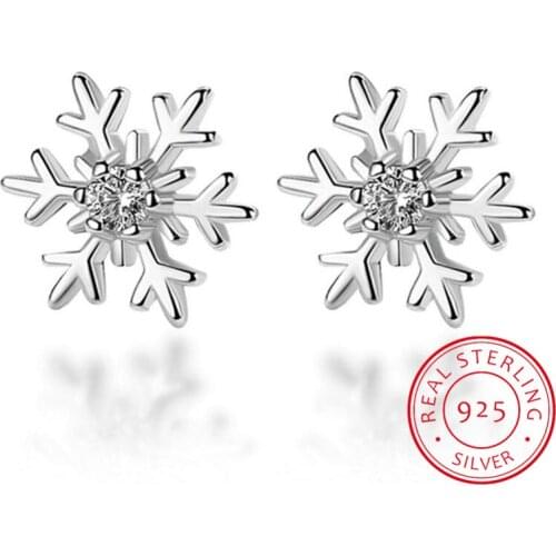 925 Sterling Silver Hollow Snowflake Zirconia Flower Stud Earrings For Women Christmas Gift brincos oorbellen S-E267
