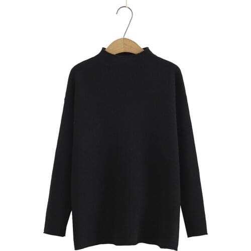 Plus Size Womens Crochet Long Sleeved Sweaters Large Size Solid High Collar Pullovers