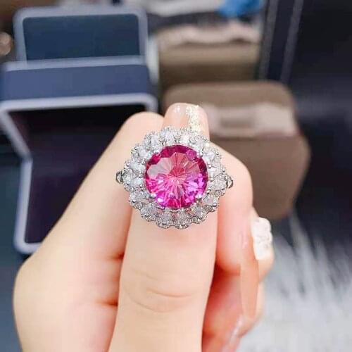 Fine Natural Pink Topaz Women’s Ring Real S925 Sterling Silver Fashion Super Flash Weddings Jewelry MeiBaPJFS