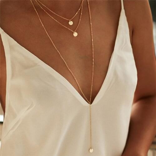 2021 Collier Chain Necklace Multilayer Moon Alloy Metal Disc Gold Pendant Necklace For Women New Trend Female Jewelry Collar