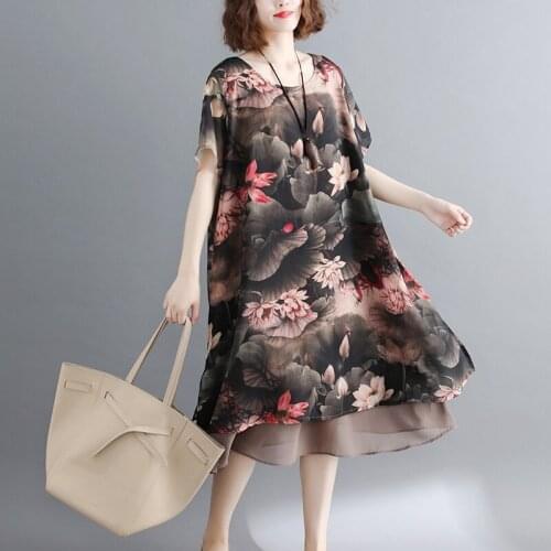 New Arrival 2019 Plus Size Dresses For Women 4Xl 5Xl 6Xl Print Floral Causal Midi Dresss Robe Vintage Femme Summer Dress TA1586