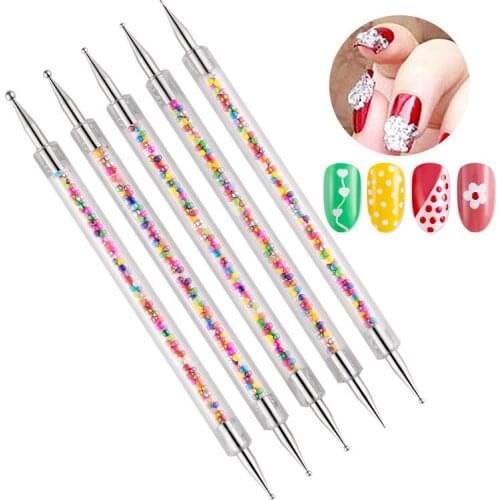 5pcs colorful Nail Art Dotting pen double head Rhinestone picker paint polish gel acrylic painting manicure tools