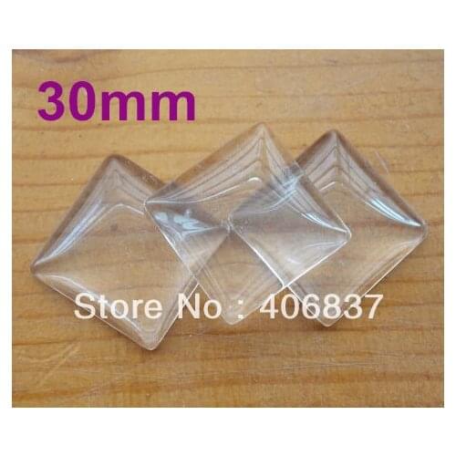 50pcs/Lot, Good Quality 30mm Dome Square Transparent Clear Magnifying Glass Cabochon