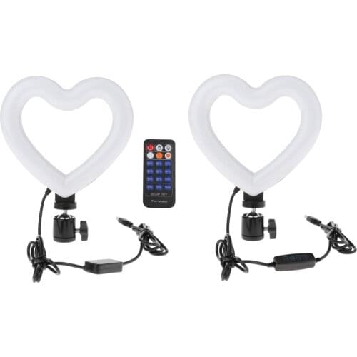 6" Heart Desktop LED Ring Light Kit Stepless Dimming For Makeup Phone Camera