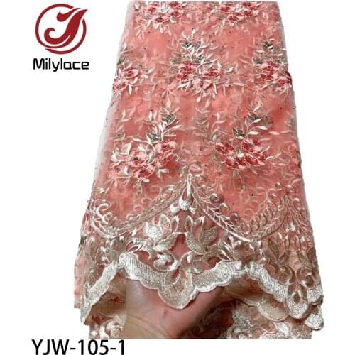 African Tulle Lace Fabric 2020 French Lace Fabric High Quality with Beads and Stones Nigerian EmbroideryTulle Lace YJW-105