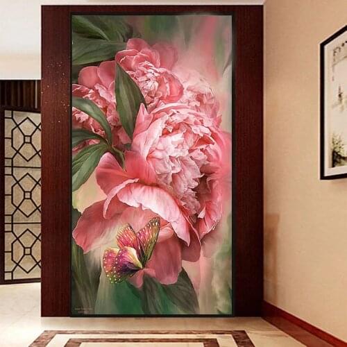 Large Size Diy Diamond Painting Full Square Round Rose 5D Red Pink Flower Scenery Diamond Embroidery Mosaic Rhinestone N1498