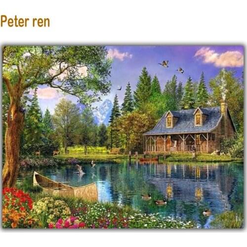 Peter ren diamond painting cross stitch diamond embroidery landscape 3d Square crystal diamond mosaic full embroidery Boat house