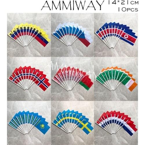 AMMIWAY 14x21cm 10pcs Venezuela Czech Republic North Korea Norway Belarus Ireland Kazakhstan Sweden Netherlands Small Hand Flag
