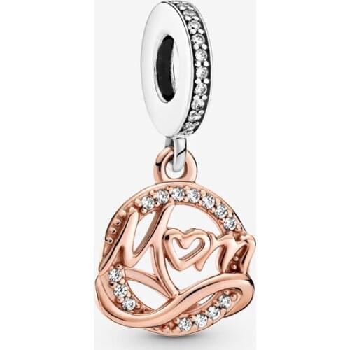 Free Shipping Authentic 925 Sterling Silver Two-Tone Mum Dangle Charm Fit Original Pandora Bracelet For Women DIY Jewelry Bead