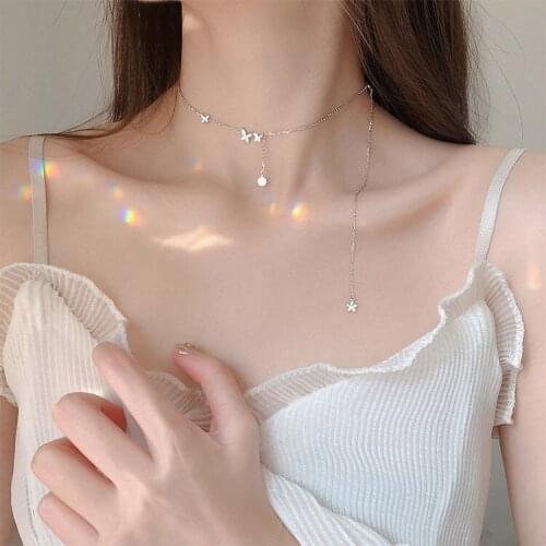 Shiny Cubic Zircon Butterfly Long Chain Tassel Necklace Clavicle Chains Choker For Women Gift
