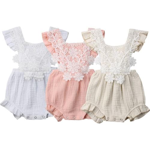 Newborn Baby Girls Ruffle Lace Floral Bodysuit Jumpsuit Outfit Clothes Summer Sleeveless Backless Bodysuits