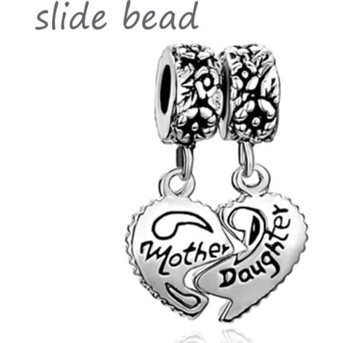 Fit Pandora charm bracelets Mother Daughter Heart Love Mother And Son Charm Spacers Dangle Bead beads for jewelry making