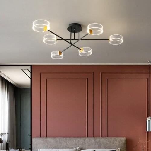 Black Modern LED ceiling chandelier for Living room bedroom study kitchen Acrylic restaurant lighting fixtures hanging lamp