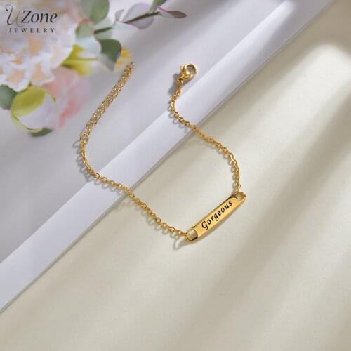 UZone Small Custom Engrave Name Birthdate Boys Girls Stainless Steel Gold Chain Bracelet for Children Personalized Gift Jewelry