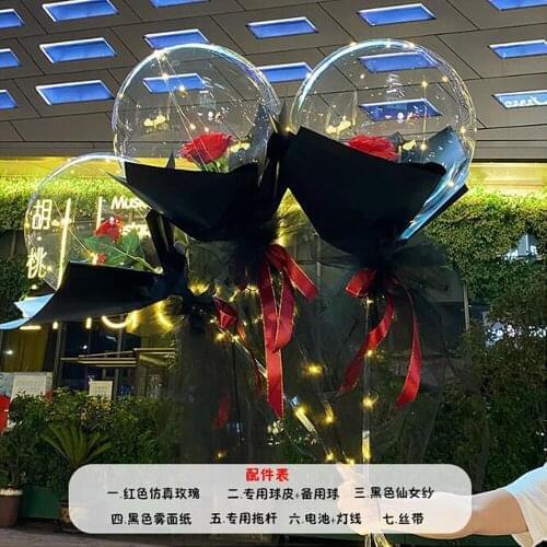 Diy Led Light with Rose Balloons Birthday Mothers Day Gift wedding Decoration Clear Balls Led Luminous Balloon Rose Bouquet