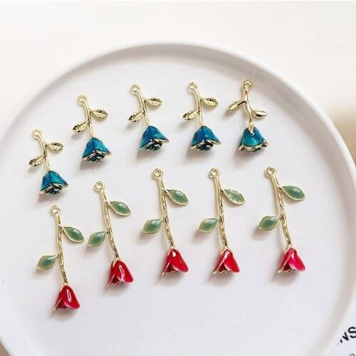DIY Jewelry Findings Enamel Alloy Rose Flower Charms 20pcs Gold Tone Plated Drop Oil Bracelet Necklace Key Chain Earring Pendant