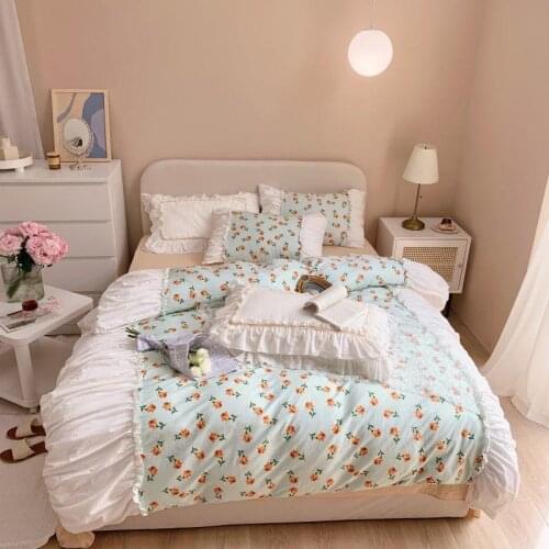 French Country Chic Floral Pleated Duvet Cover Set Premium 100%Cotton Bedding set Queen King Duvet Cover Bed Sheet Pillow shams