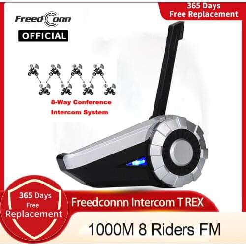 FreedConn T-Rex Motorcycle Bluetooth 8 Riders Group Helmet Intercom Headset 1500M Wireless Waterproof Communicator with FM Radio