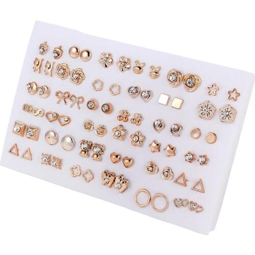 36 Pair/Set Sweet Earrings Mixed Styles Rhinestone Sun Flower Geometric Animal Plastic Stud Earrings Set for Women Jewelry Gifts