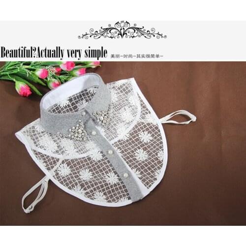Lace collar commuting white bead flower round necktie Lace half saiving peter pan shirt bead half saving collar acrylic women