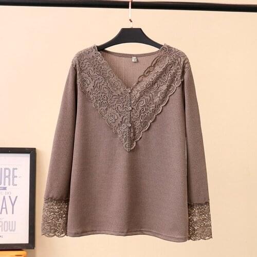 Casual Lace Women Sweaters Long Sleeve Pullover Sweater Ladies V Neck Hollow Out Knitwear All-Matching Autumn Tops Plus Size