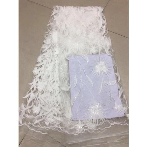 2018 Hot Sell French White Sequins lace fabric,High Quality African Sequins Tulle Mesh Net 3d Lace /guipure Swiss lace Fabric